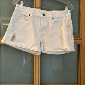 All Saints White Distressed Jean Shorts